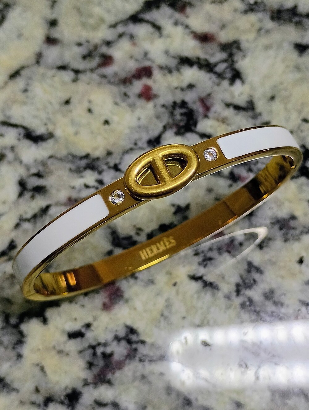 New Gold Tone & White Enamel Clic H Bangle Fashion Jewelry